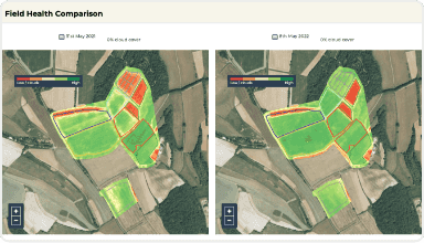 Screenshot of field health map comparison in fieldmargin